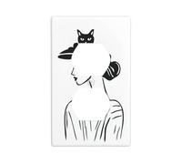 Woman with A Cat On The Head Outlet Cover Light Switch Cover Decorative 1 Gang Wall Plate for Kitchen Room Bathroom Size 7x11.4cm