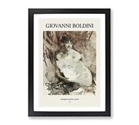 Woman With A Fan By Giovanni Boldini Exhibition Museum Painting Framed Print | A2 Black Framed Wall Art | Ready to Hang | Modern Historical Picture | Living Room Bedroom Lounge Office
