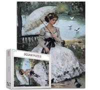 Woman with a Parasol Puzzles 1000 Piece Jigsaw Puzzles for Adults Victorian Impressionism Puzzles Elegant Lady Jigsaw Puzzles for Lovers Gifts European Noblewoman Jigsaw Puzzle for Adults