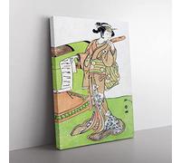 Woman With A Script By Katsukawa Shunsho Asian Japanese Canvas Wall Art Print Ready to Hang, Framed Picture for Living Room Bedroom Home Office Décor, 50x35 cm (20x14 Inch)