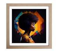 Woman with Affro Geometric No.1 Framed Wall Art Print, Ready to Hang Picture for Living Room Bedroom Home Office, Oak 18 x 18 Inch (45 x 45 cm)
