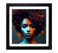 Woman with Affro Glitch Art Framed Print | 18x18 Inch Black Framed Wall Art | Ready to Hang | Eclectic Historical Picture | Living Room Bedroom Lounge Office