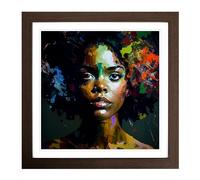 Woman with Affro Palette Knife Framed Print | 18x18 Inch Walnut Framed Wall Art | Ready to Hang | Modern Nature Picture | Living Room Bedroom Lounge Office