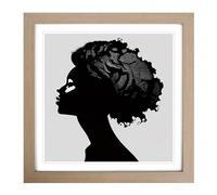 Woman with Affro Silhouette Framed Wall Art Print, Ready to Hang Picture for Living Room Bedroom Home Office, Oak 18 x 18 Inch (45 x 45 cm)