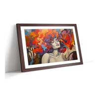 Woman with Afro Abstract Framed Wall Art Print, Ready to Hang Picture for Living Room Bedroom Home Office, Walnut A2 (66 x 48 cm)