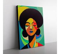 Woman With Afro Abstract Vol.1 Canvas Wall Art Print Ready to Hang, Framed Picture for Living Room Bedroom Home Office Décor, 76x50 cm (30x20 Inch)