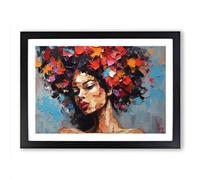 Woman with Afro Palette Knife Framed Print | A2 Black Framed Wall Art | Ready to Hang | Modern Nature Picture | Living Room Bedroom Lounge Office