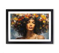 Woman with Afro Palette Knife Framed Wall Art Print A2 Black