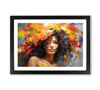 Woman with Afro Palette Knife Framed Wall Art Print A2 Black