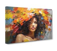 Woman with Afro Palette Knife No.2 Canvas Print | Gallery Wrapped 30mm Frame Wall Art | 30x20 inches | Ready to Hang | Modern People Picture | Living Room Bedroom Lounge Office