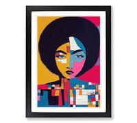 Woman With Afro Patchwork Framed Print | A2 Black Framed Wall Art | Ready to Hang | Modern Nature Picture | Living Room Bedroom Lounge Office