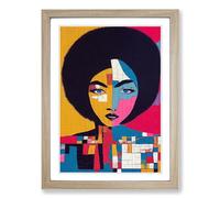 Woman With Afro Patchwork Framed Print | A2 Oak Framed Wall Art | Ready to Hang | Modern Nature Picture | Living Room Bedroom Lounge Office