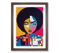 Woman With Afro Patchwork Framed Print | A2 Walnut Framed Wall Art | Ready to Hang | Modern Nature Picture | Living Room Bedroom Lounge Office