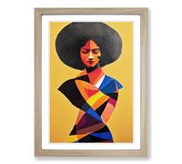 Woman With Afro Torn Paper Framed Wall Art Print A2 Oak