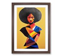 Woman With Afro Torn Paper Framed Wall Art Print A2 Walnut