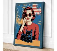 Woman with Black Cat Retro Canvas Wall Art Print 36x24 Inch