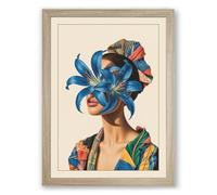 Woman with Blue Petals Eclectic Framed Wall Art Print A2 (59.4×42cm) Oak, Wall Decor for Living Room, Bedroom, Office & Home, Ready to Hang, Art Gift