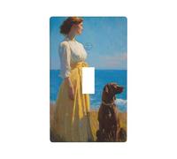Woman with Brown Dog by The Sea Light Switch Cover Decorative Single Toggle 1 Gang Wall Plate for Kitchen Farmhouse Bedroom Bathroom Art Decor