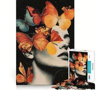 Woman with Butterflies 1000 Jigsaw Puzzle Cognitive Fun Play Clean Cut Sturdy Components Quiet Time Mind Exercise at Home (38x52cm)