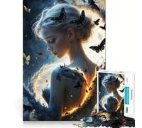 Woman with Butterflies And Glowing Light Jigsaw Puzzles1000 Pieces Cognitive Train Fun Flawless Interlocking Pieces Birthday Gift Brain Teaser Toy (50x75cm)