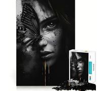 Woman With Butterfly Adult Jigsaw1000 Pieces Memory Skill Fun Stable Fit No Shifting Parts Compact Fun for Family Game Time (38x52cm)