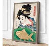 Woman with Carp Japandi Canvas Wall Art Print 36x24 Inch (91 x 61 cm)