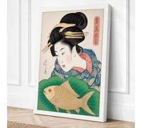 Woman with Carp Japandi Canvas Wall Art Print 36x24 Inch (91 x 61 cm)