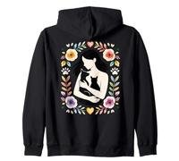 Woman With Cats Floral Cat Mom Silhouette Art Zip Hoodie