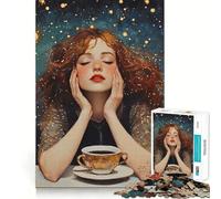 Woman with Coffee And Stars Jigsaw Puzzle1000 Pieces Brain Boosting Play Zero Gap Cozy Indoor Entertainment for All (38x52cm)