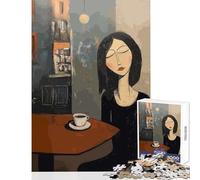 Woman with Coffee in Cafe Amedeo Modigliani Style 1000 Pieces Puzzles for Adults Great Gifts for Games Hand Speed Race Home Decoration Toys for And from 14 Years And over (38x52cm)