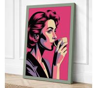 Woman with Coffee Pop Art Canvas Wall Art Print 18x12 Inch (46 x 30 cm)