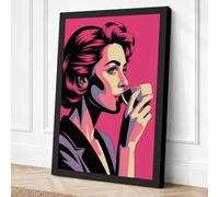 Woman with Coffee Pop Art Canvas Wall Art Print 18x12 Inch (46 x 30 cm)