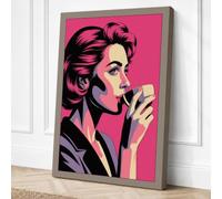 Woman with Coffee Pop Art Canvas Wall Art Print 24x16 Inch (61 x 41 cm)
