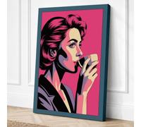 Woman with Coffee Pop Art Canvas Wall Art Print 30x20 Inch (76 x 51 cm)