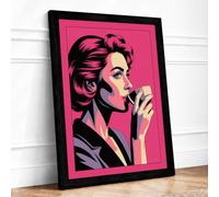 Woman with Coffee Pop Art Framed Wall Art Print A2 (59.4×42cm) Black, Wall Decor for Living Room, Bedroom, Office & Home, Ready to Hang, Art Gift
