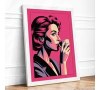 Woman with Coffee Pop Art Framed Wall Art Print A3 (42×29.7cm) White, Wall Decor for Living Room, Bedroom, Office & Home, Ready to Hang, Art Gift