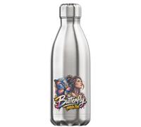 Woman with Colorful Butterfly Portrait Vacuum Insulated Thermal Water Bottle Silver