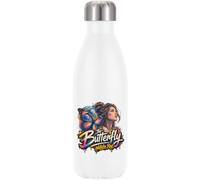 Woman with Colorful Butterfly Portrait Vacuum Insulated Thermal Water Bottle White