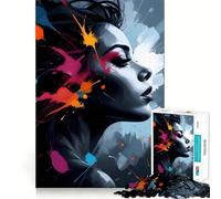 Woman with Colorful Splashes Puzzles for Adults 1000 Pieces Mental Boost Play Neat Cut Perfect Alignment Bonding Activity for Loved Ones (38x26cm)
