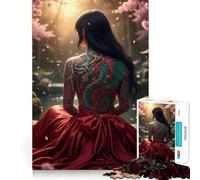 Woman with Dragon Tattoo in Cherry Blossom 1000 Piece Jigsaws for Adults Think Training Play Tight Lock No Loose Pieces Unique Gift for Stress Relief (38x52cm)