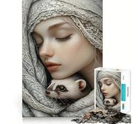 Woman With Ferret Portrait Puzzles for Adults 1000 Pieces Focus Boost Fun Uniform Size Precise Pieces Bonding Activity for Loved Ones (38x26cm)
