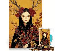 Woman with Floral Antlers And Kimono Jigsaw Puzzles1000 Pieces Cognitive Train Fun Flawless Interlocking Pieces Birthday Gift Brain Teaser Toy (38x26cm)