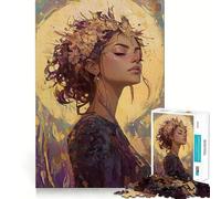 Woman with Floral Crown 1000-piece Jigsaw Puzzles Brain Fun Training Seamless Fit Precise Pieces Fascinating Hobby for Idle Moments (38x26cm)