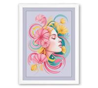 Woman with Floral Crown Boho Framed Wall Art Print A1 (84.1×59.4cm) White, Wall Decor for Living Room, Bedroom, Office & Home, Ready to Hang, Art Gift