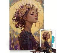 Woman with Floral Crown Jigsaw Puzzle 1000 Piece Mental Exercise Fun Seamless Fit Precise Pieces Engaging Way to Pass Free Hours (50x75cm)