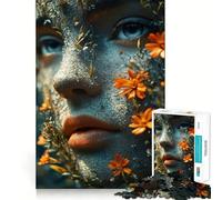Woman with Flowers on Face 1000-piece Jigsaw Puzzles Brain Fun Training Seamless Fit Precise Pieces Fascinating Hobby for Idle Moments (38x26cm)