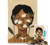 Woman with Flowers Portrait Jigsaw Puzzle 1000 Piece Mental Exercise Fun Seamless Fit Precise Pieces Engaging Way to Pass Free Hours (38x52cm)