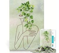 Woman with Green Leaves 1000 Piece Jigsaws for Adults Brain Sharp Game Smooth Burr Free Surface Fascinating Hobby for Idle Moments (38x26cm)