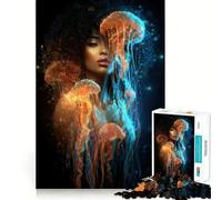 Woman with Jellyfish Digital Art 1000 Piece Jigsaw Puzzles Memory Train Fun Smooth Burr Free Surface Entertaining Challenge for Spare Time (38x26cm)