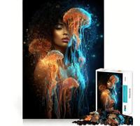 Woman with Jellyfish Digital Art 1000 Piece Jigsaws for Adults Brain Training Fun Clean Cut Sturdy Components Calming Mental Break Activity (50x75cm)